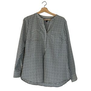 Talbots Black and White Houndstooth Pull Over Blouse Womens Size Large